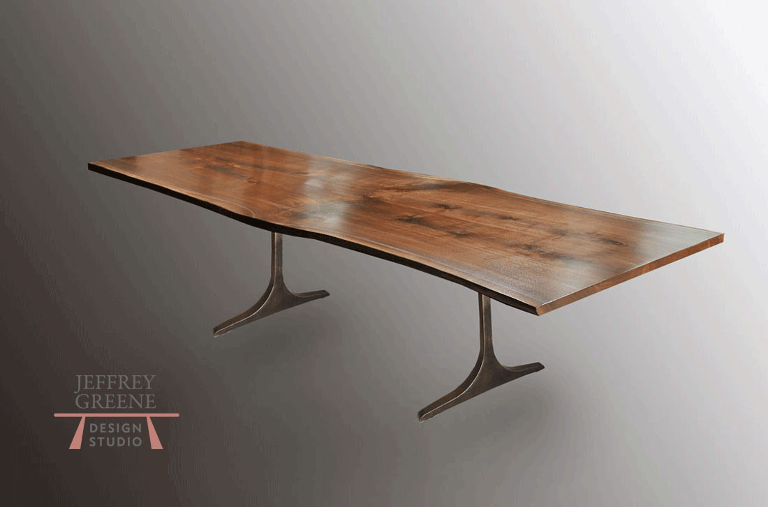 Sculpted T Live Edge Wood Slab Dining Table