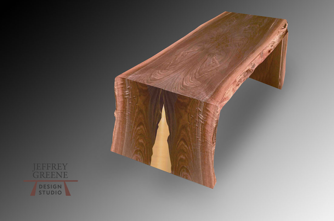 Folded Flame Wood Slab Coffee Table Bench