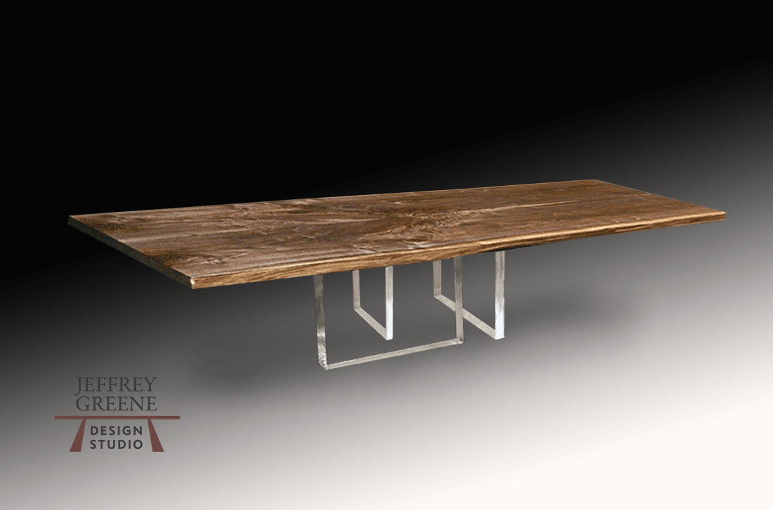 Three Element Clear Plexiglass Live Edge Dining Table