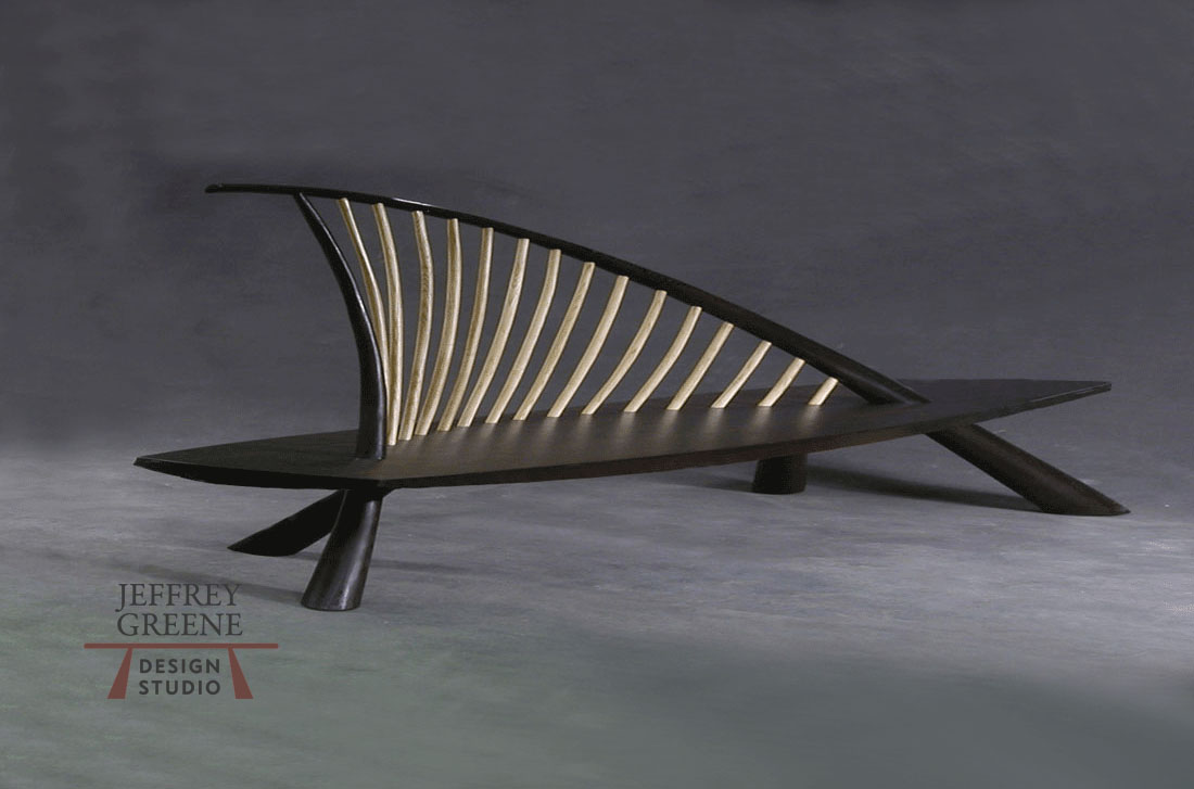 Solid Ash and Wenge Windsail Bench by Jeffrey Greene
