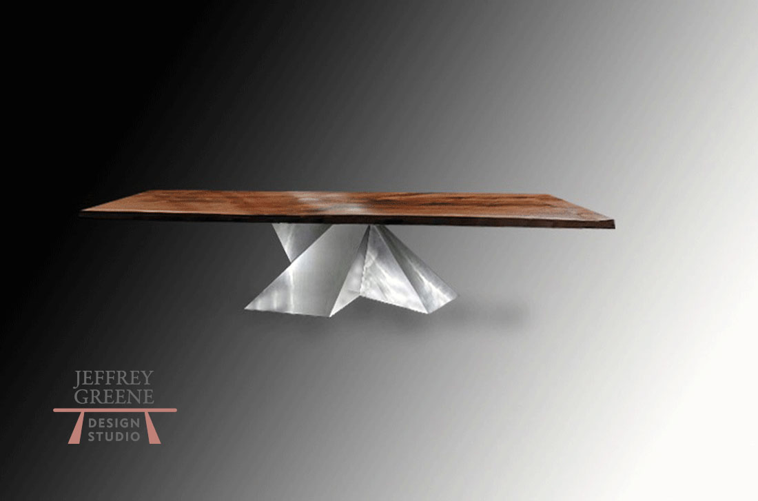 Steel Crystal Wood Slab Dining Table