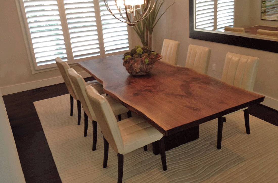 Alternate View Live Edge Book Matched Black Walnut Solid Wood Slab Dining Table with Straight Ebonzied Walnut Board Legs