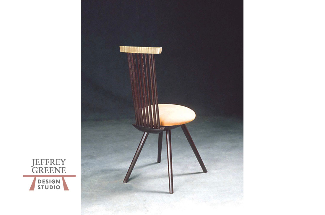Spindle Back Chair in Solid African Wenge Curly Maple and Ultrasuede Jeffrey Greene