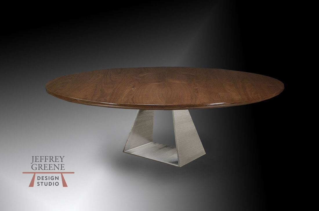 Round Finished Edge Black Walnut Massive Folded Trapezoid Dining Table Jeffrey Greene