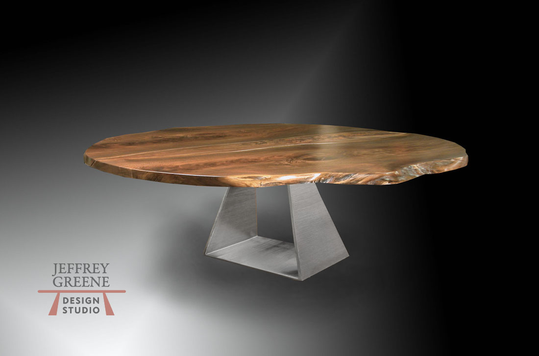 Round Natural Edge Black Walnut Massive Folded Trapezoid Dining Table Jeffrey Greene