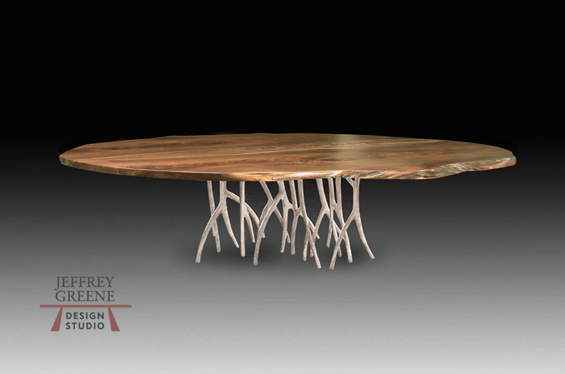 Round Natural Edge Black Walnut Silver Forest Dining Table Jeffrey Greene