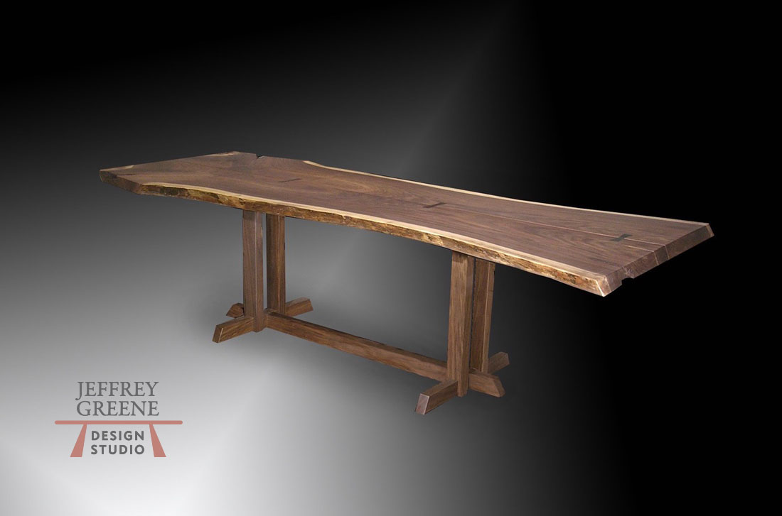 Chinese Puzzle Live Edge Dining Table Beveled Foot Floor Bar by Jeffrey Greene
