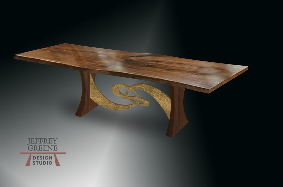 Steel Tai Chi Live Edge Dining Table 8 Foot Length by Jeffrey Greene