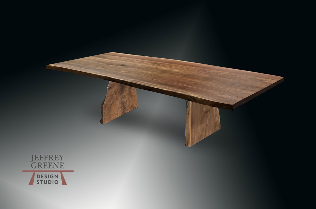 9 Foot Live Edge Black Walnut Divergence Series Dining Table with Natural Edge Board Legs Jeffrey Greene