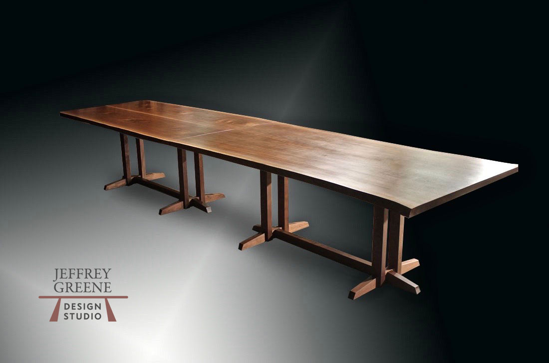 Pair of Live Edge Dining Tables made from an 18 Foot Long Book Matched Black Walnut Slab Jeffrey Greene