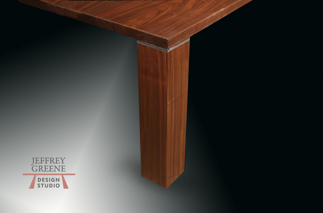 Detail View Rectangular Black Walnut Wood Slab Parson Style Dining Table Special Commission by Jeffrey Greene