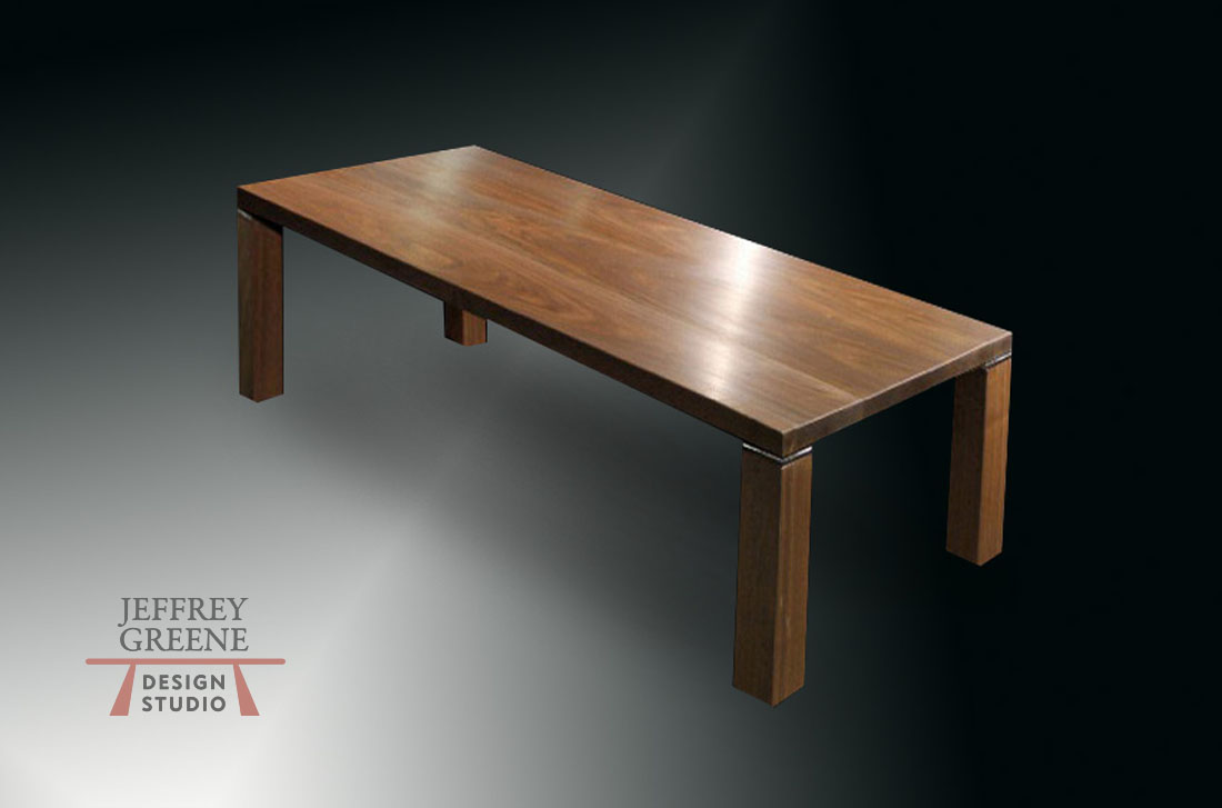 Rectangular Black Walnut Solid Wood Slab Dining Table with Black Walnut and Chrome Detail Parson Style Base by Jeffrey Greene