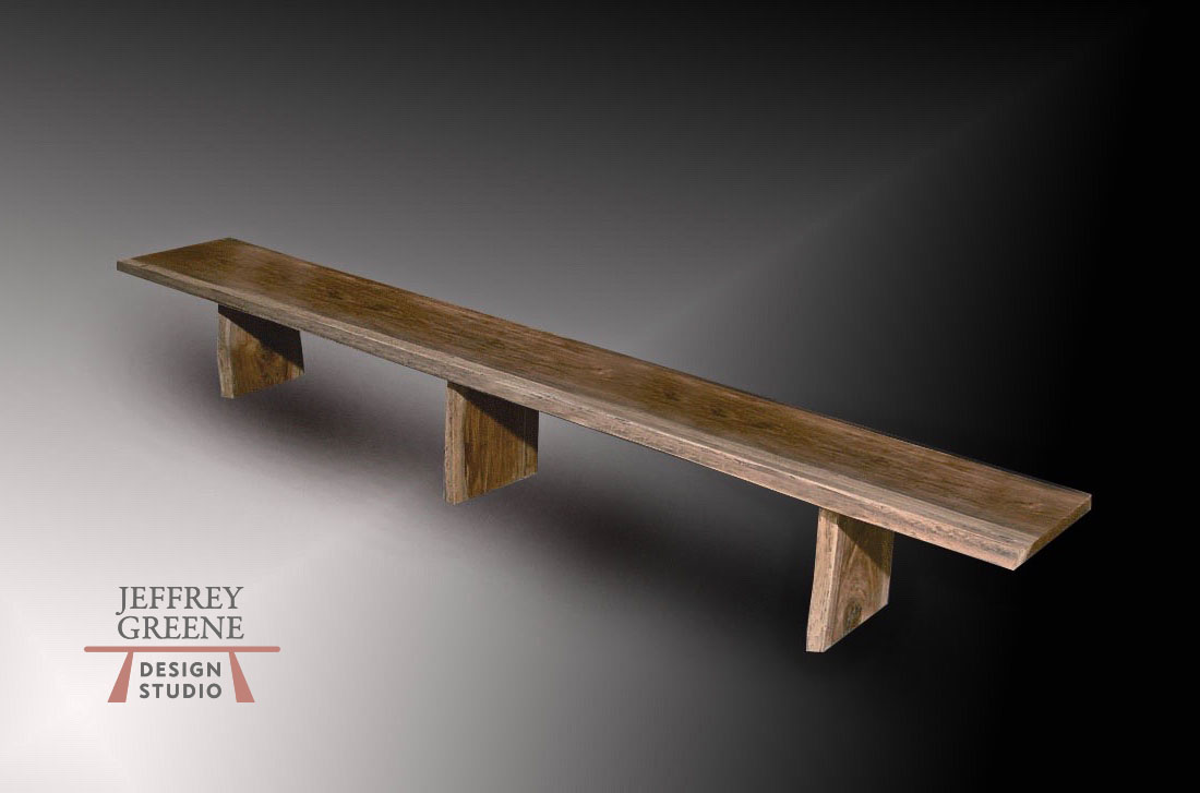 10 foot Live Edge Black Walnut Solid Wood Slab Bench with Natural Edge Black Walnut Board Legs by Jeffrey Greene