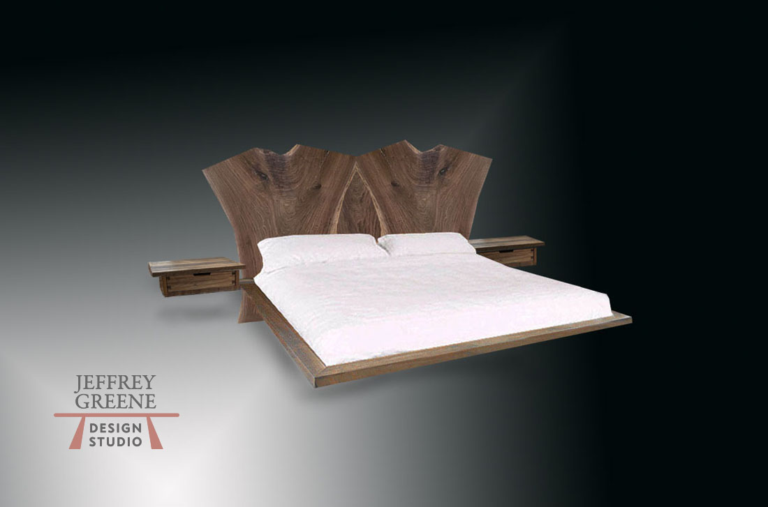 High Back Dyad Bed with Cantilevered End Tables and Drawers Jeffrey Greene