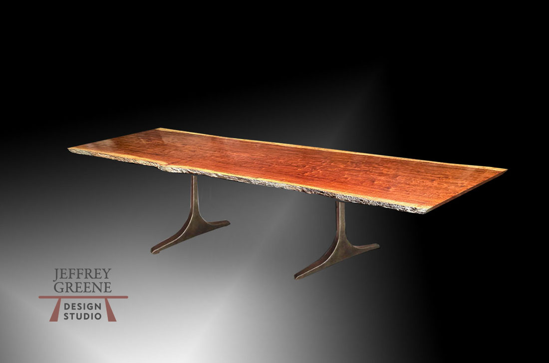 Available Immediately Live Edge Single African Bubinga HBU16 Sculpted T Dining Table Jeffrey Greene