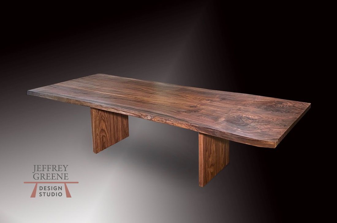 Live Edge Book Matched Black Walnut Slab Dining Table with Finished Edge Board Legs Jeffrey Greene