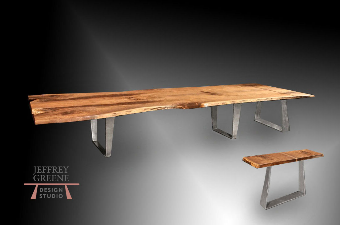 Norwalk Connecticut Live Edge Folded Trapezoid Table and Console Jeffrey Greene