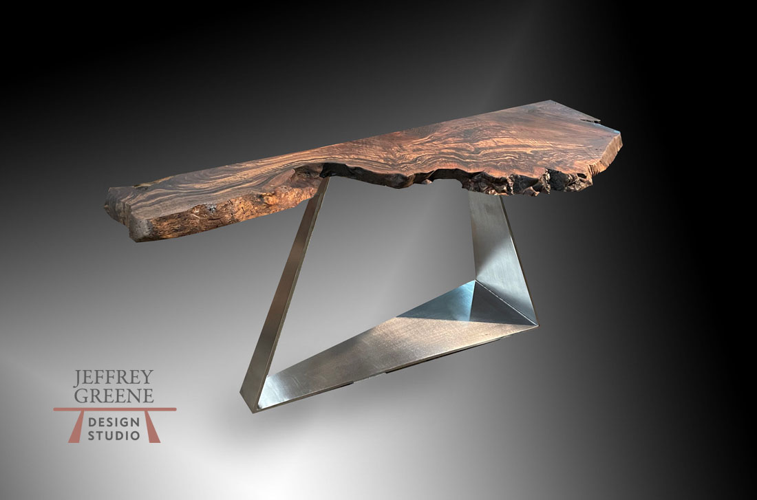 Asymmetric Inverted Folded Trapezoid Live Edge Console Table Jeffrey Greene