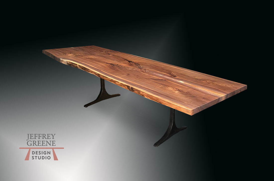 Available Immediately Book Matched Black Walnut Sculpted T Dining Table Jeffrey Greene