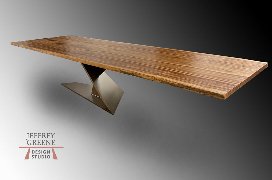 Twisted Trapezoid Live Edge Dining Table with Leaf