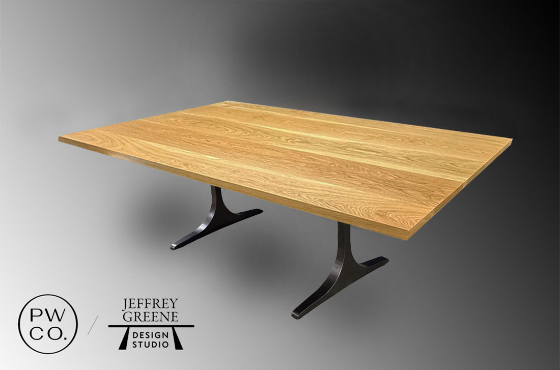 Finished Edge White Oak Divergence Series Black Sculpted T Base Dining Table Jeffrey Greene